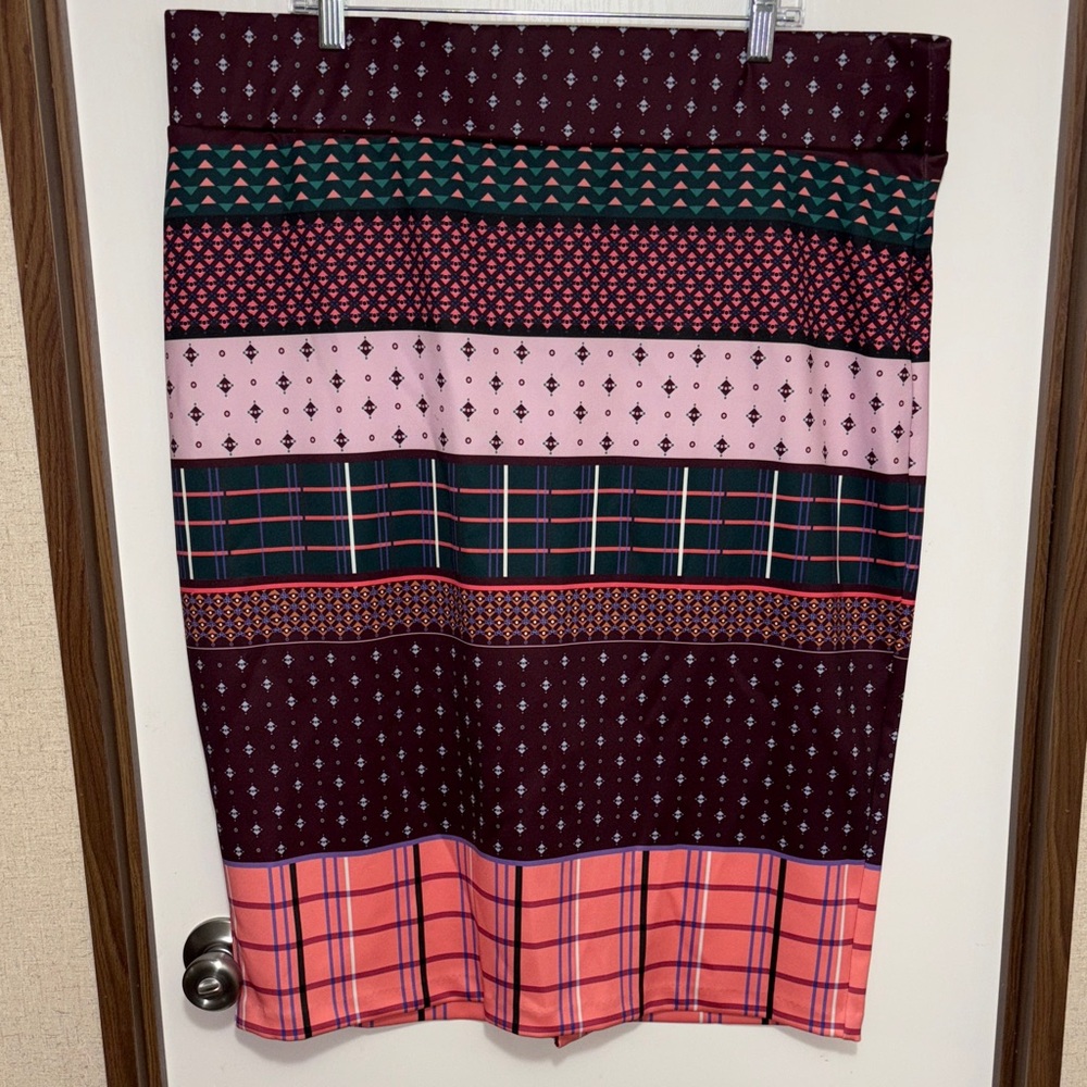 Eloquii Womens Scuba Knit Mixed Print Pencil Skirt Sz 22 Office Eclectic Preppy